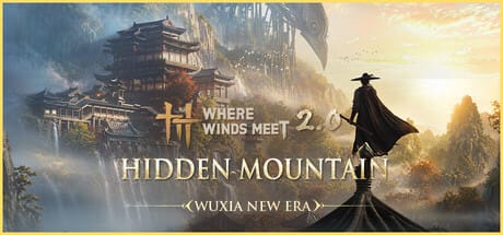 Store artwork for Where Winds Meet showing a wuxia swordsman in a landscape of ancient China with the game logo.