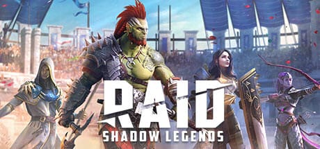 Store artwork for RAID: Shadow Legends showing armoured fantasy champions and the game logo.