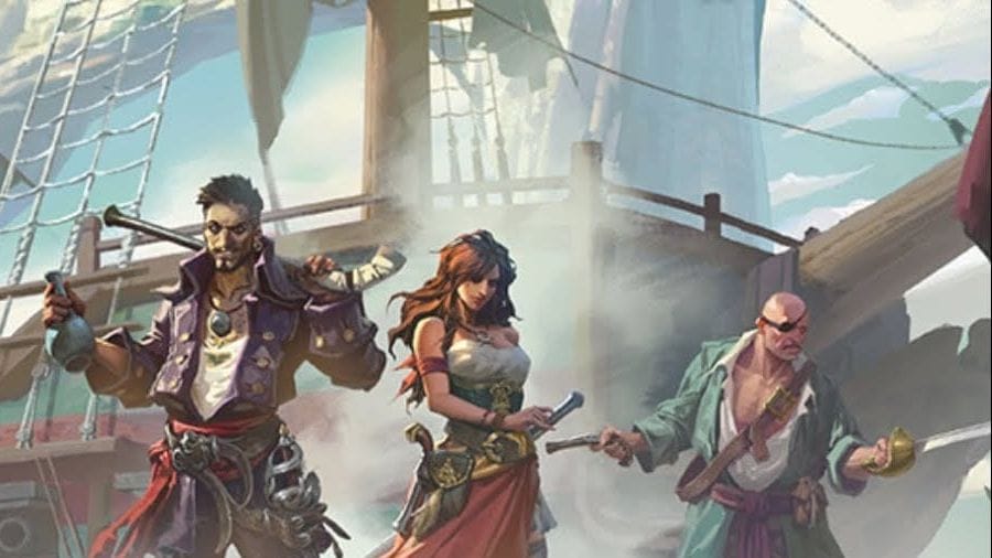 The Sea of Conquest crew: a captain, a duelist and a bruiser on deck
