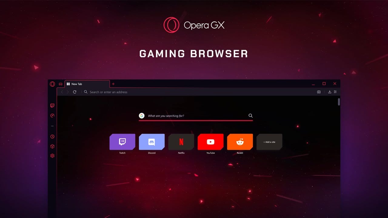 The Opera GX start page with Twitch, Discord and other gaming shortcuts